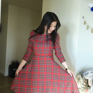 Long Sleeved Plaid Dress -- Size Small